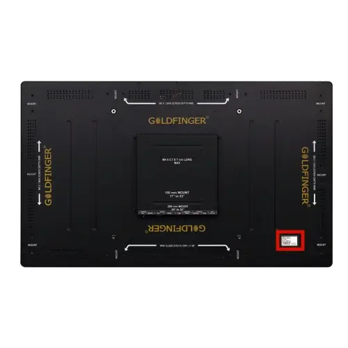 Monitor back view showing information sticker location